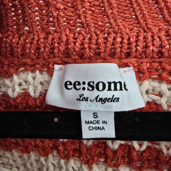ee:some Los Angeles Striped Henley Sweater Rust Red Cream Bell Sleeve Small - Picture 4 of 10